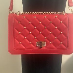 NWT Badgley Mischka Vegan Leather Red Crossbody w/ studs and small gold chain